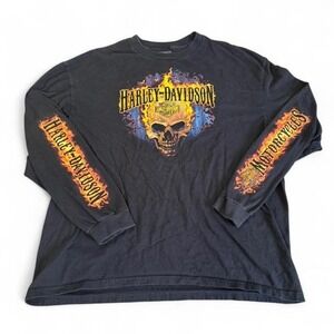 Harley Davidson black long sleeve with skull and flames